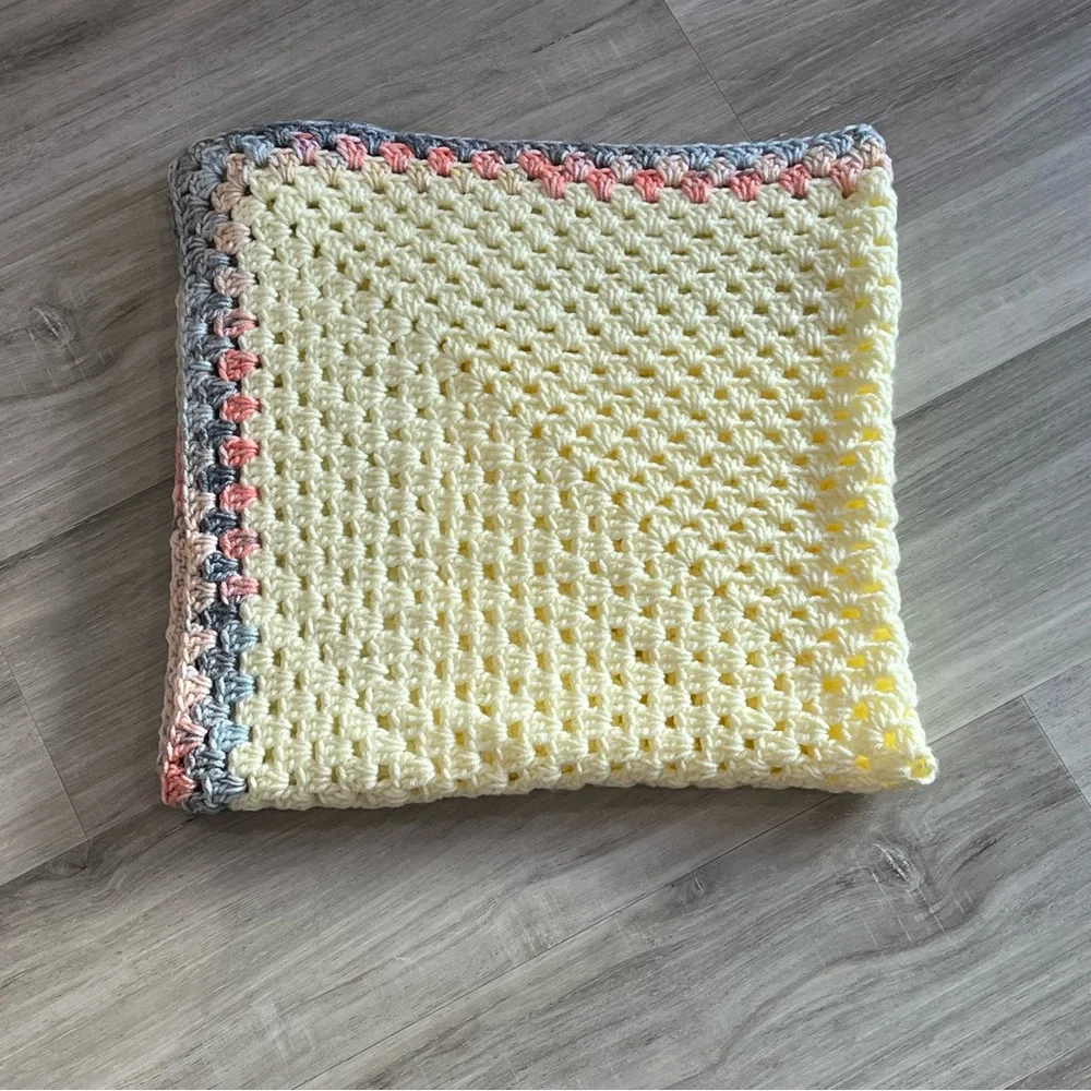 New Handmade Crochet Pastel Yellow Granny Square Blanket